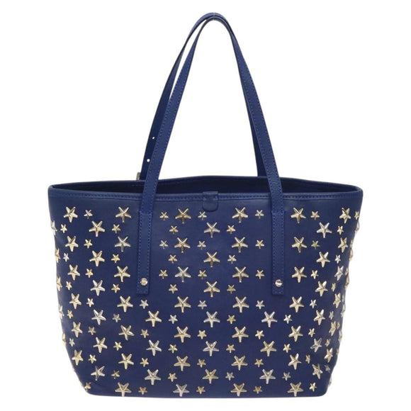 Jimmy Choo Studs Tote Bag Leather Blue Gold Auth 130222