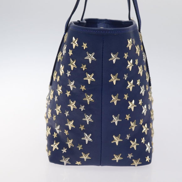 Jimmy Choo Studs Tote Bag Leather Blue Gold Auth 130222