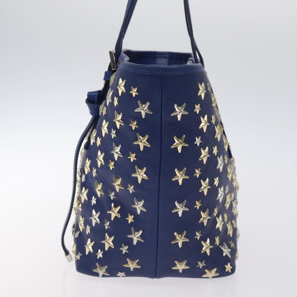 Jimmy Choo Studs Tote Bag Leather Blue Gold Auth 130222