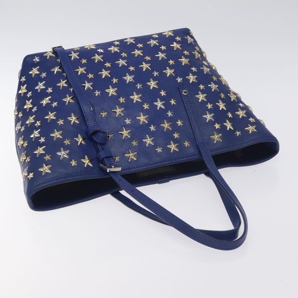 Jimmy Choo Studs Tote Bag Leather Blue Gold Auth 130222