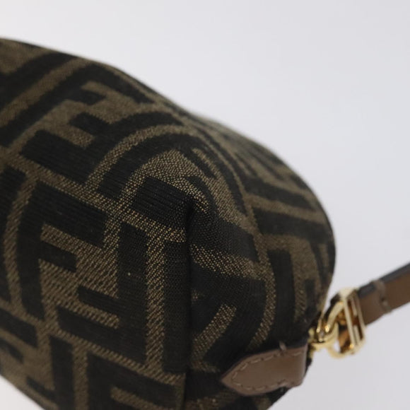 FENDI Zucca Canvas Pouch Black Brown Auth 130225V