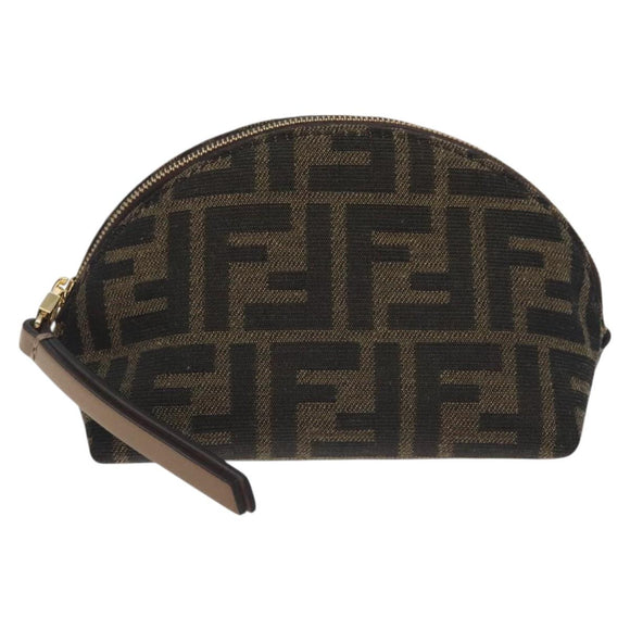 FENDI Zucca Canvas Pouch Black Brown Auth 130225V
