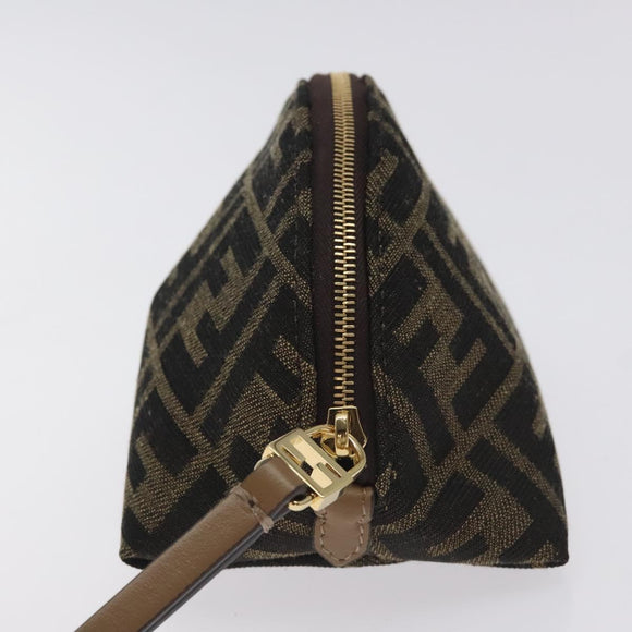 FENDI Zucca Canvas Pouch Black Brown Auth 130225V