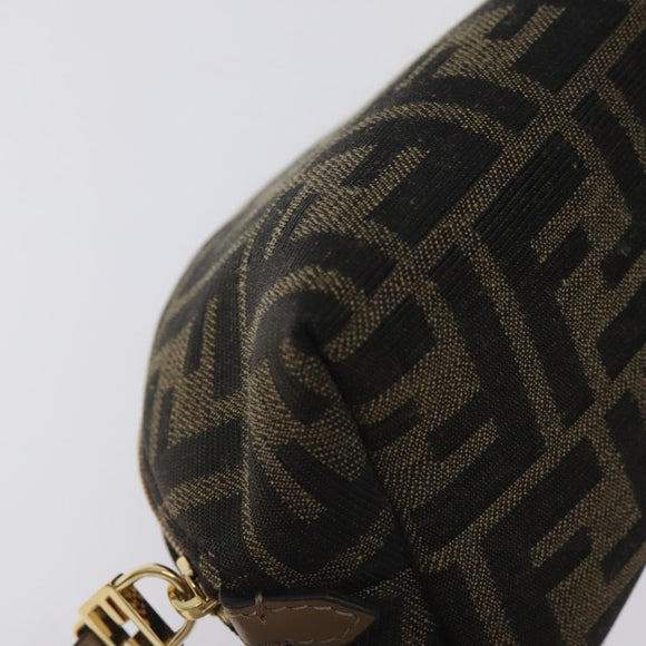 FENDI Zucca Canvas Pouch Black Brown Auth 130225V