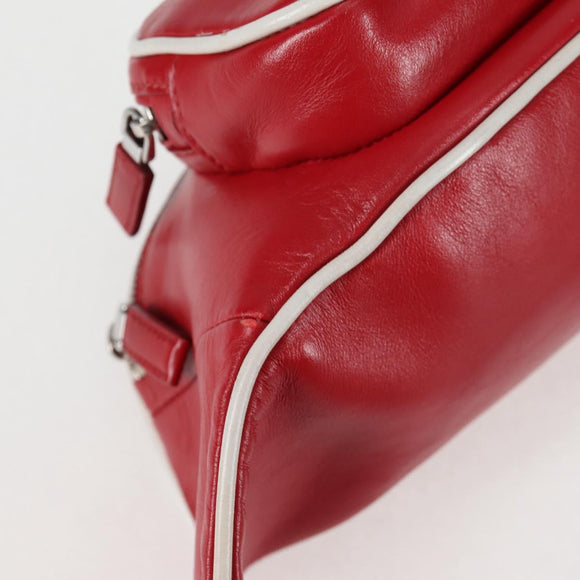 PRADA Body Bag Leather Silver Red Auth 130229V