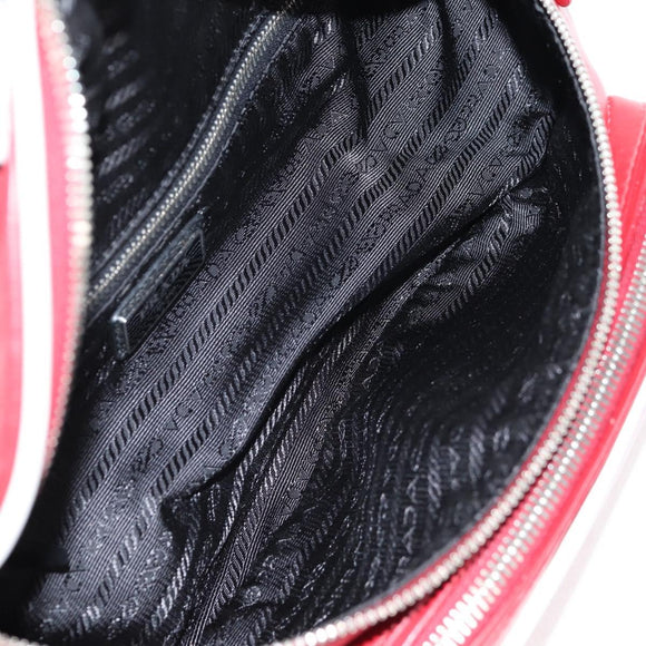 PRADA Body Bag Leather Silver Red Auth 130229V