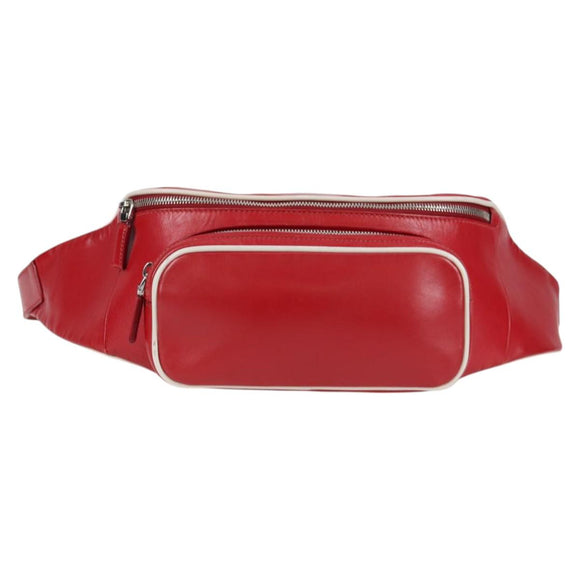 PRADA Body Bag Leather Silver Red Auth 130229V