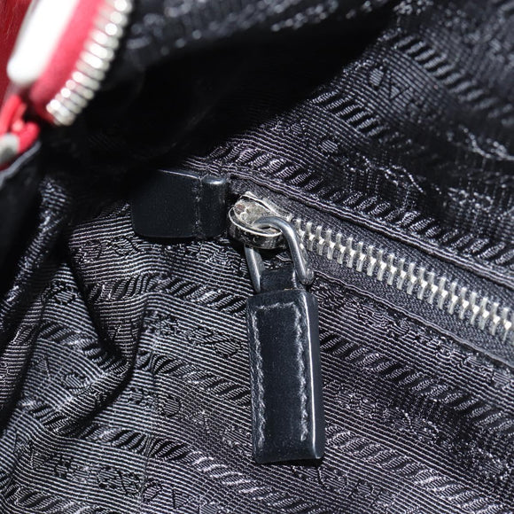 PRADA Body Bag Leather Silver Red Auth 130229V