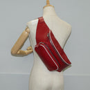 PRADA Body Bag Leather Silver Red Auth 130229V-25