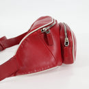 PRADA Body Bag Leather Silver Red Auth 130229V-3