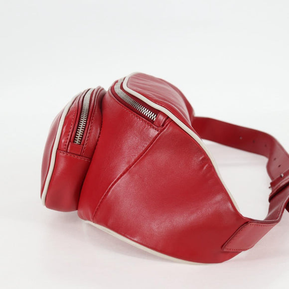 PRADA Body Bag Leather Silver Red Auth 130229V