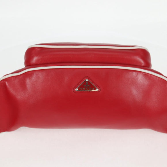 PRADA Body Bag Leather Silver Red Auth 130229V