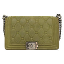 CHANEL Chain Matelasse Boy Chanel Shoulder Bag Suede Green CC Auth 130248-2