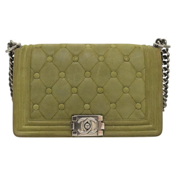CHANEL Chain Matelasse Boy Chanel Shoulder Bag Suede Green CC Auth 130248 - 0