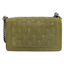 CHANEL Chain Matelasse Boy Chanel Shoulder Bag Suede Green CC Auth 130248-3