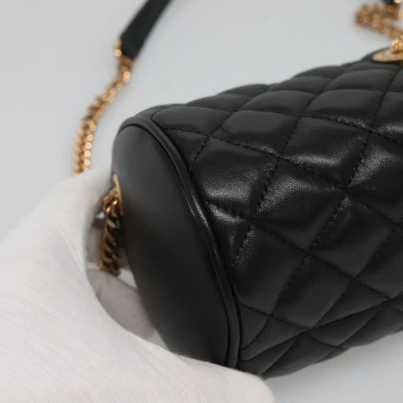 VERSACE Chain Shoulder Bag Leather Black Gold Auth 130252