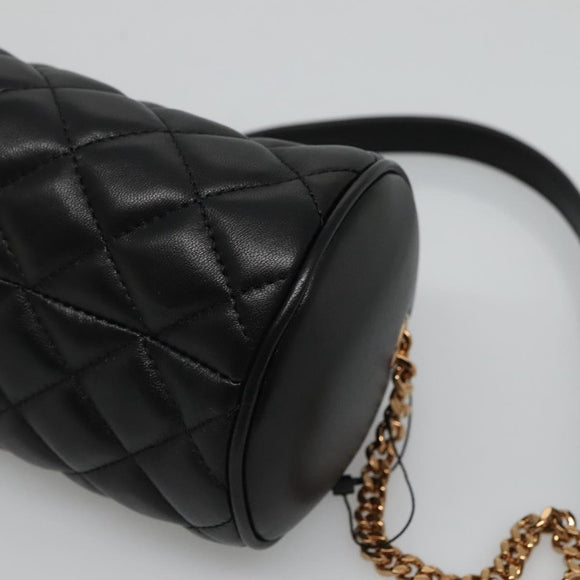 VERSACE Chain Shoulder Bag Leather Black Gold Auth 130252
