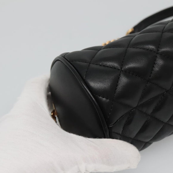 VERSACE Chain Shoulder Bag Leather Black Gold Auth 130252