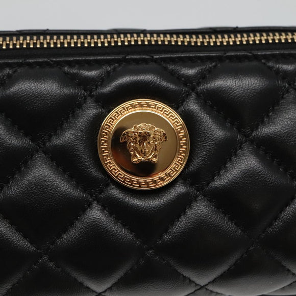 VERSACE Chain Shoulder Bag Leather Black Gold Auth 130252