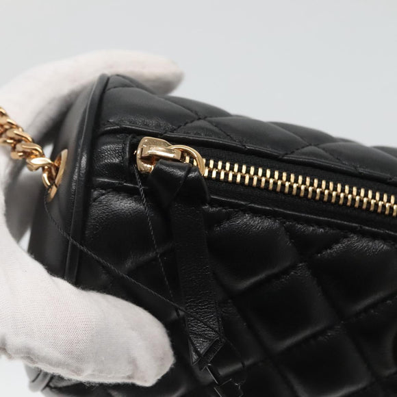 VERSACE Chain Shoulder Bag Leather Black Gold Auth 130252