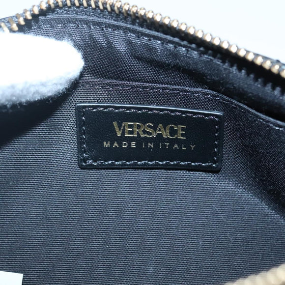 VERSACE Chain Shoulder Bag Leather Black Gold Auth 130252