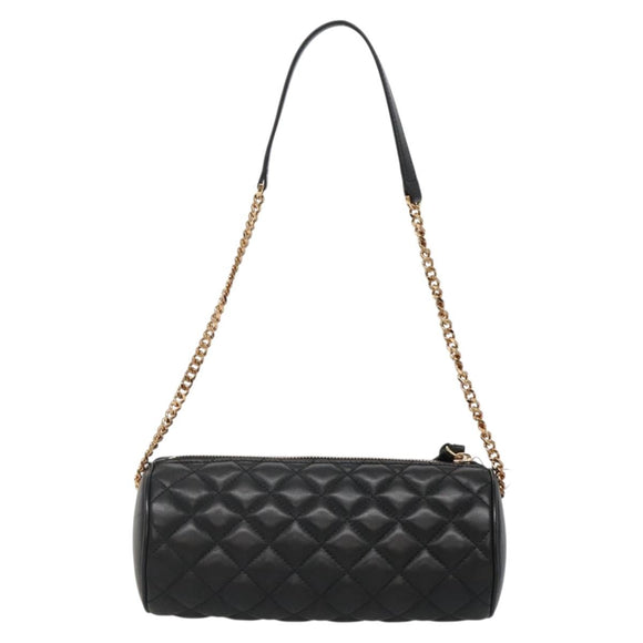 VERSACE Chain Shoulder Bag Leather Black Gold Auth 130252