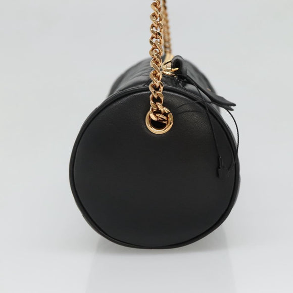 VERSACE Chain Shoulder Bag Leather Black Gold Auth 130252