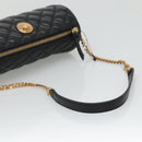 VERSACE Chain Shoulder Bag Leather Black Gold Auth 130252-7
