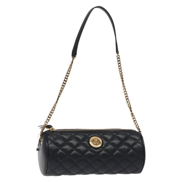 VERSACE Chain Shoulder Bag Leather Black Gold Auth 130253