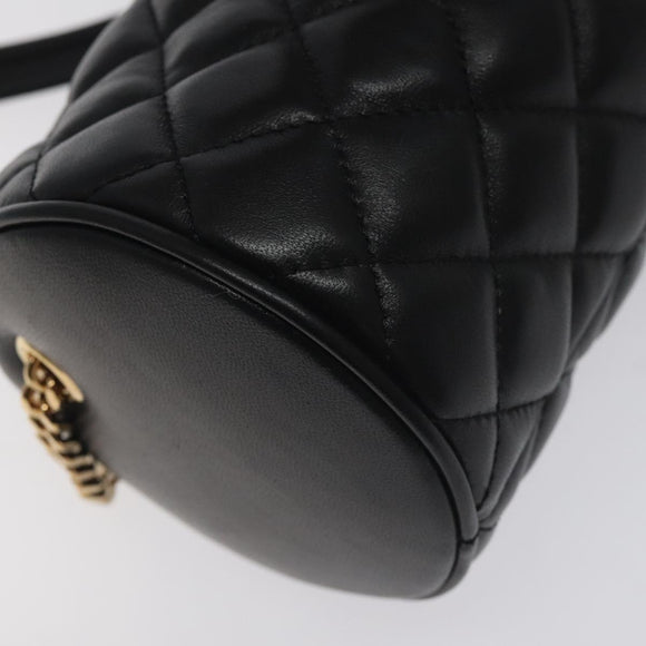 VERSACE Chain Shoulder Bag Leather Black Gold Auth 130253