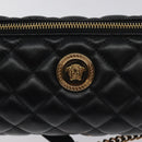 VERSACE Chain Shoulder Bag Leather Black Gold Auth 130253-17