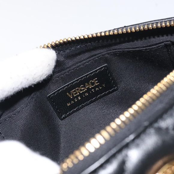 VERSACE Chain Shoulder Bag Leather Black Gold Auth 130253