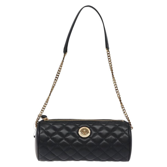 VERSACE Chain Shoulder Bag Leather Black Gold Auth 130253