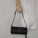VERSACE Chain Shoulder Bag Leather Black Gold Auth 130253-21