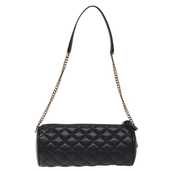 VERSACE Chain Shoulder Bag Leather Black Gold Auth 130253