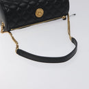 VERSACE Chain Shoulder Bag Leather Black Gold Auth 130253-7