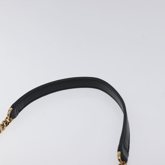 VERSACE Chain Shoulder Bag Leather Black Gold Auth 130253