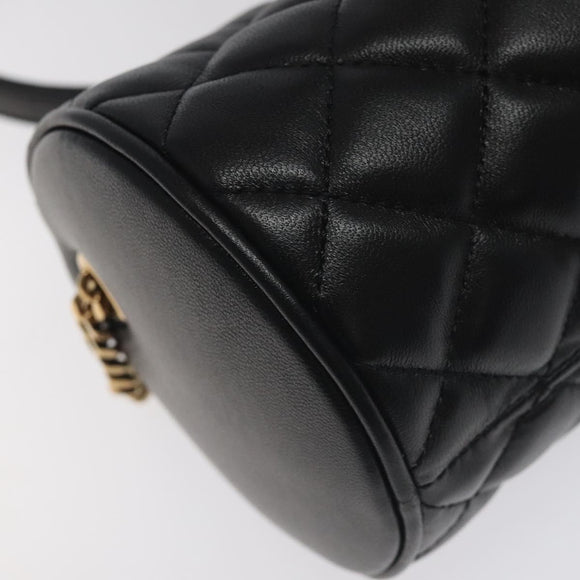 VERSACE Chain Shoulder Bag Leather Black Gold Auth 130254