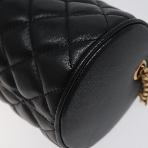 VERSACE Chain Shoulder Bag Leather Black Gold Auth 130254