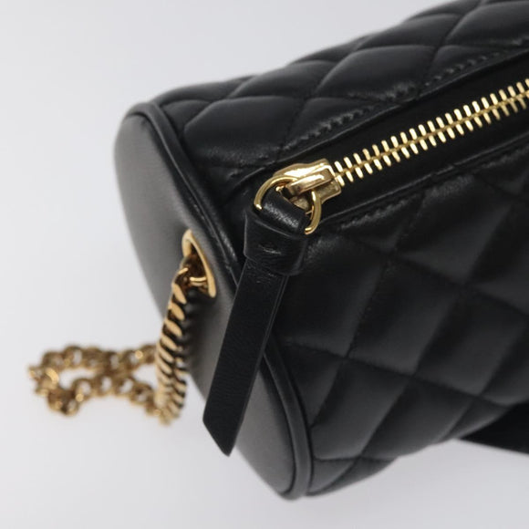 VERSACE Chain Shoulder Bag Leather Black Gold Auth 130254