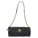 VERSACE Chain Shoulder Bag Leather Black Gold Auth 130254-13