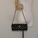 VERSACE Chain Shoulder Bag Leather Black Gold Auth 130254-22