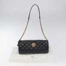 VERSACE Chain Shoulder Bag Leather Black Gold Auth 130254-12