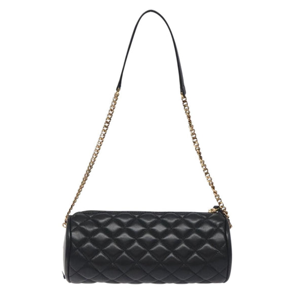 VERSACE Chain Shoulder Bag Leather Black Gold Auth 130254