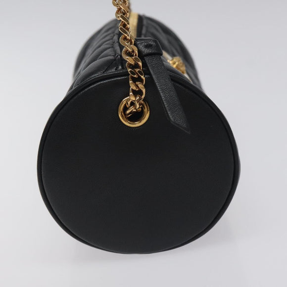 VERSACE Chain Shoulder Bag Leather Black Gold Auth 130254
