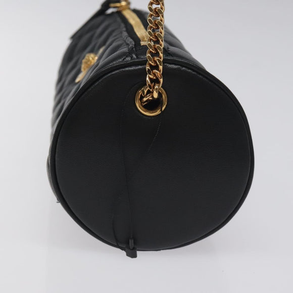 VERSACE Chain Shoulder Bag Leather Black Gold Auth 130254