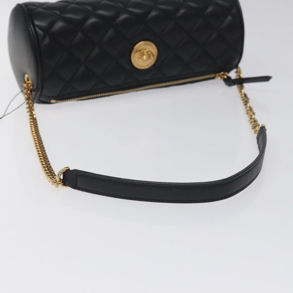 VERSACE Chain Shoulder Bag Leather Black Gold Auth 130254