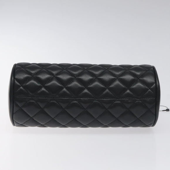 VERSACE Chain Shoulder Bag Leather Black Gold Auth 130254