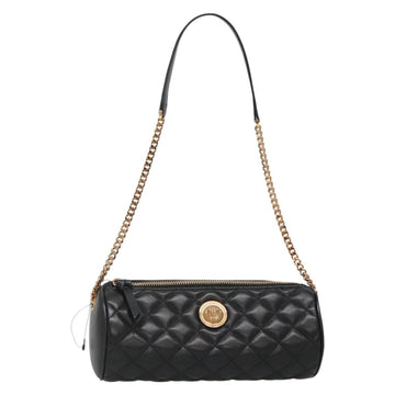 VERSACE Chain Shoulder Bag Leather Black Gold Auth 130255