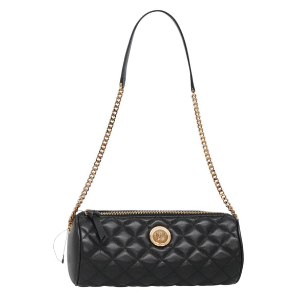 VERSACE Chain Shoulder Bag Leather Black Gold Auth 130255